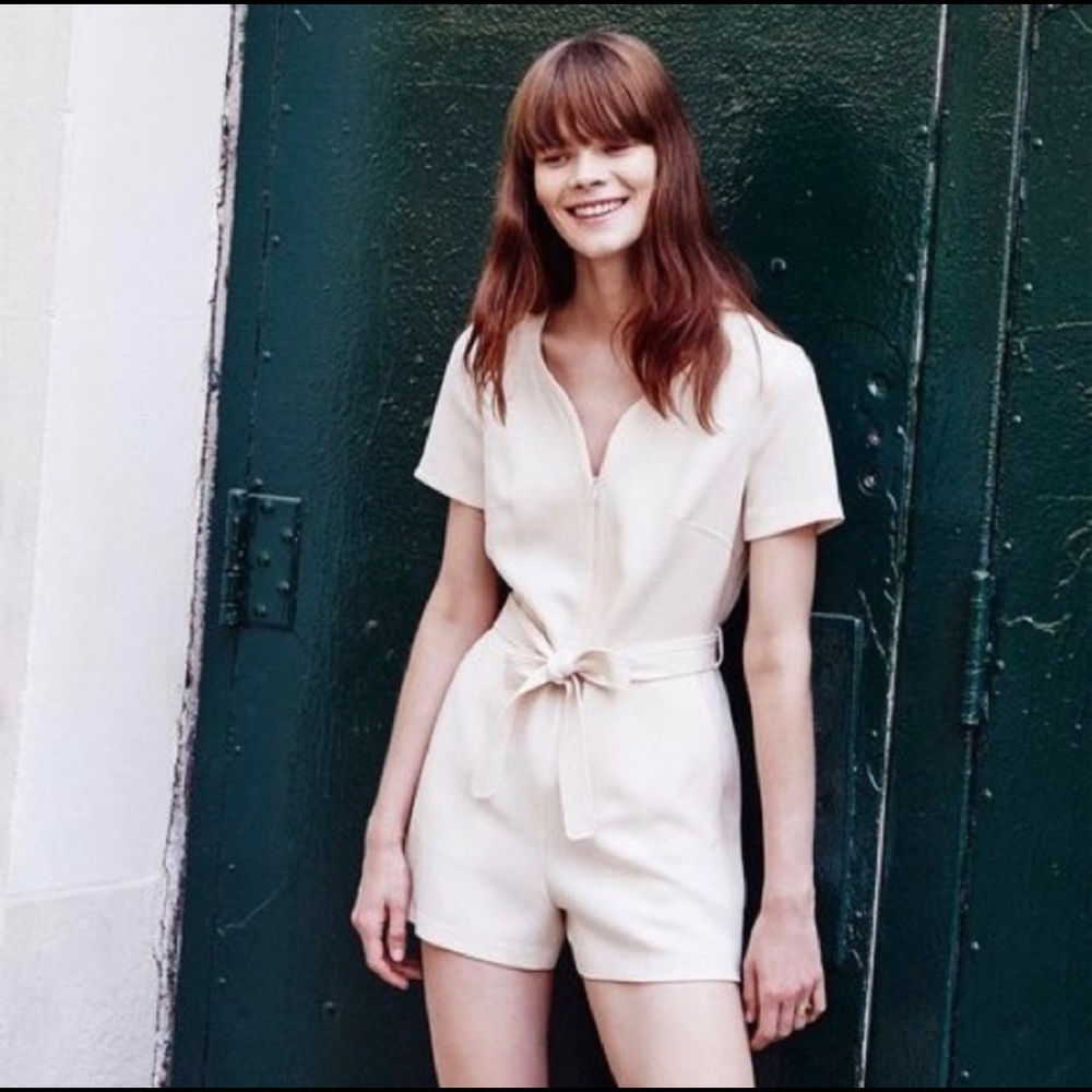 Club Monaco Cream Short-Sleeve Belted Romper